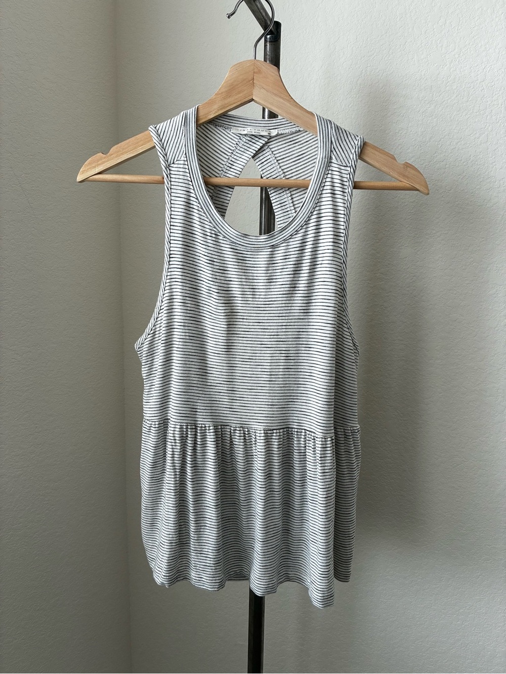 Final Touch sz M Cream Black Stripe Loose Tank Top Flowy Open Back Festival Boho